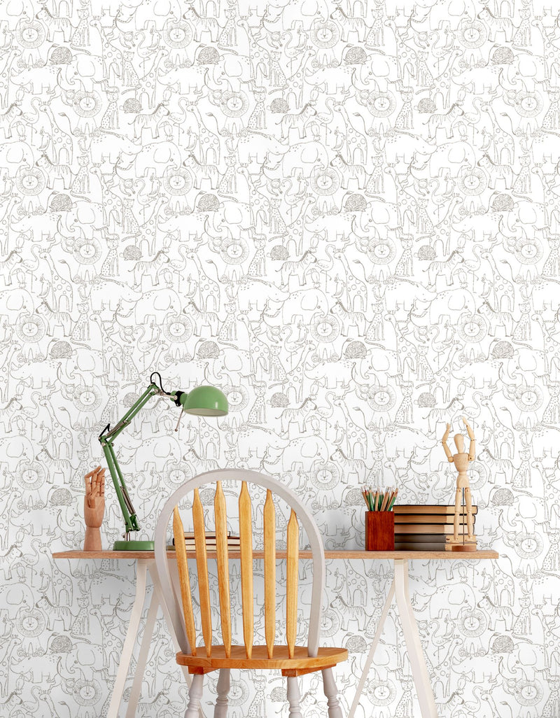 HWA1276W Animal Doodle Smoke Wallpaper by Hoopla Walls