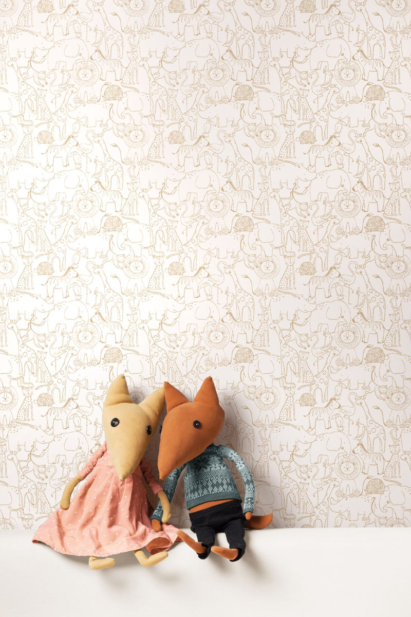 HWA1277W Animal Doodle Parchment Wallpaper by Hoopla Walls