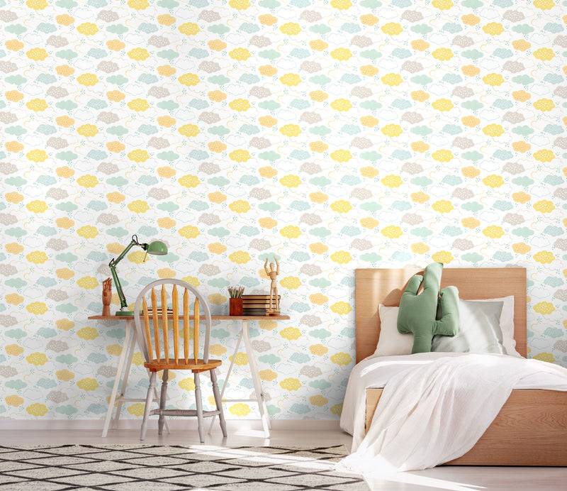 HWA1281W Fluffy Clouds Lemon Fizz Wallpaper by Hoopla Walls