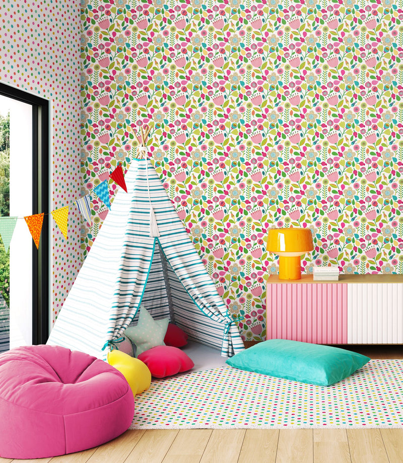 HWA1287W Folk Floral Tutti Frutti Wallpaper by Hoopla Walls