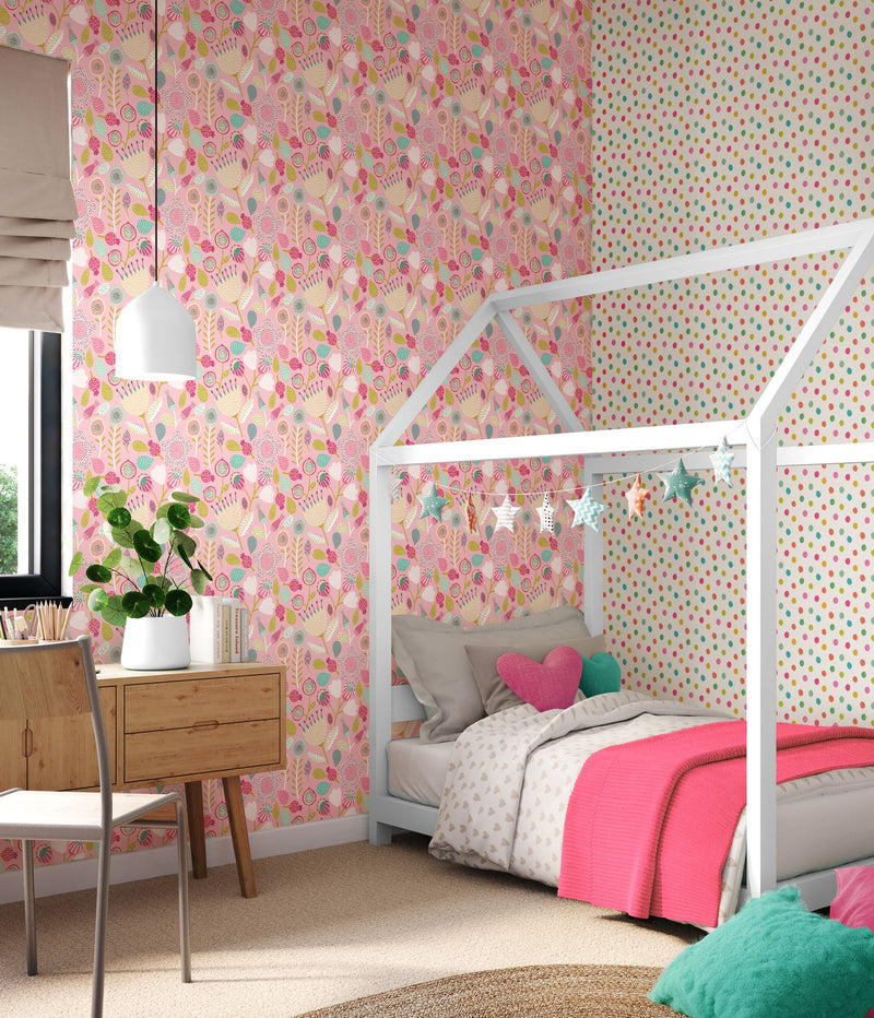 HWA1288W Folk Floral Dolly Mixtures Wallpaper by Hoopla Walls