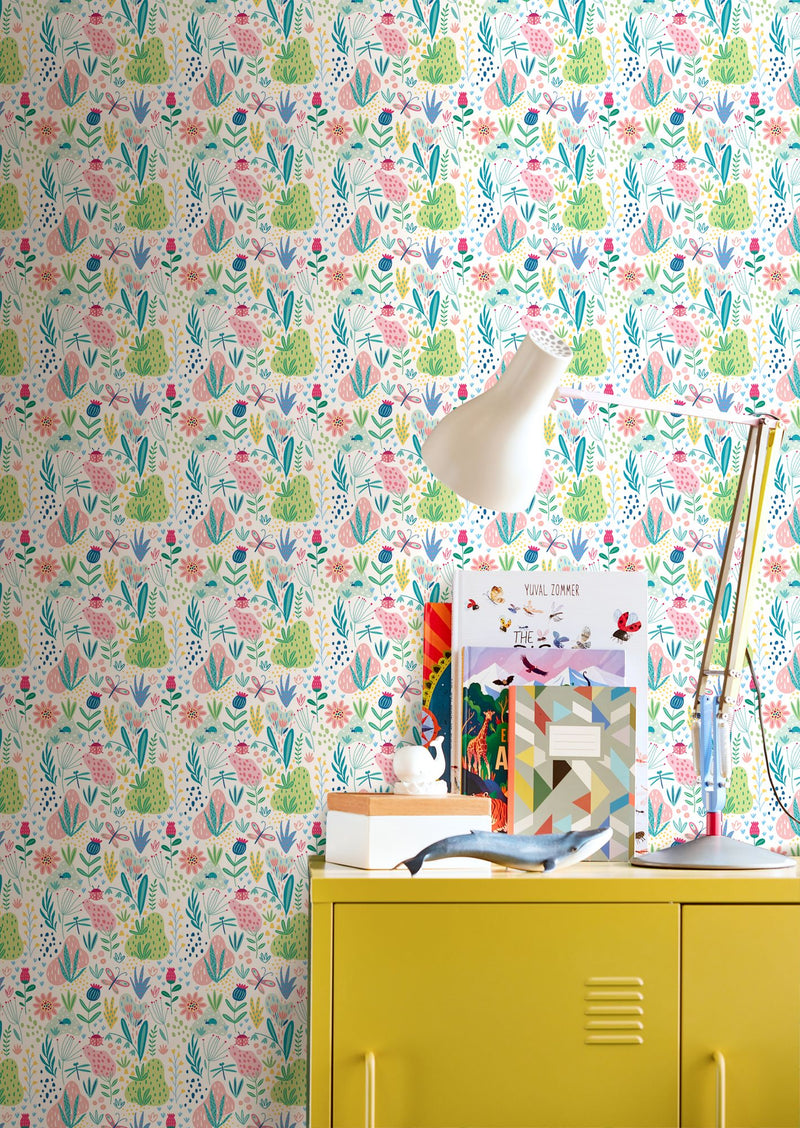 HWA1290W Bug Garden Sky Mix Wallpaper by Hoopla Walls