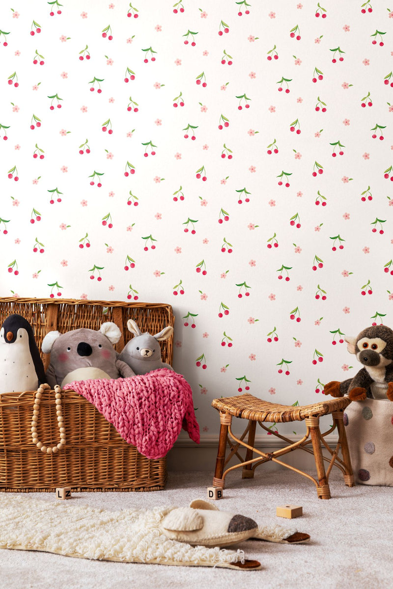 HWA1295W Cheery Cherries Rouge & Ice Wallpaper by Hoopla Walls