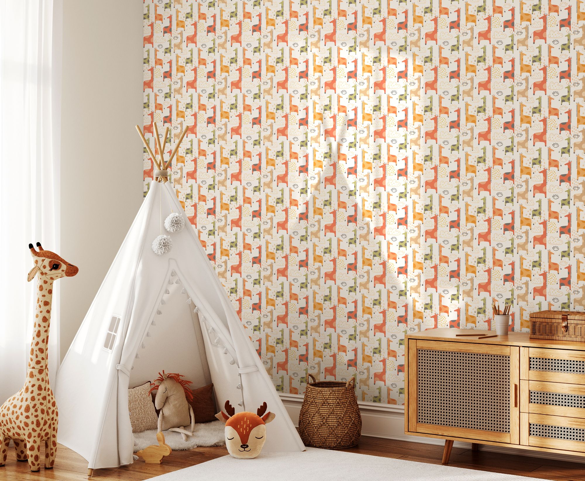 HWA1297W Giraffe Friends Ginger Spice Wallpaper by Hoopla Walls