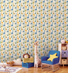 HWA1298W Giraffe Friends Denim Mix Wallpaper by Hoopla Walls