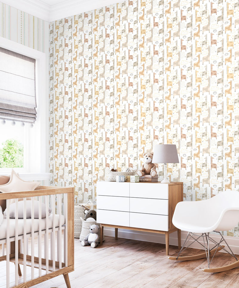 HWA1299W Giraffe Friends Marshmallow Wallpaper by Hoopla Walls