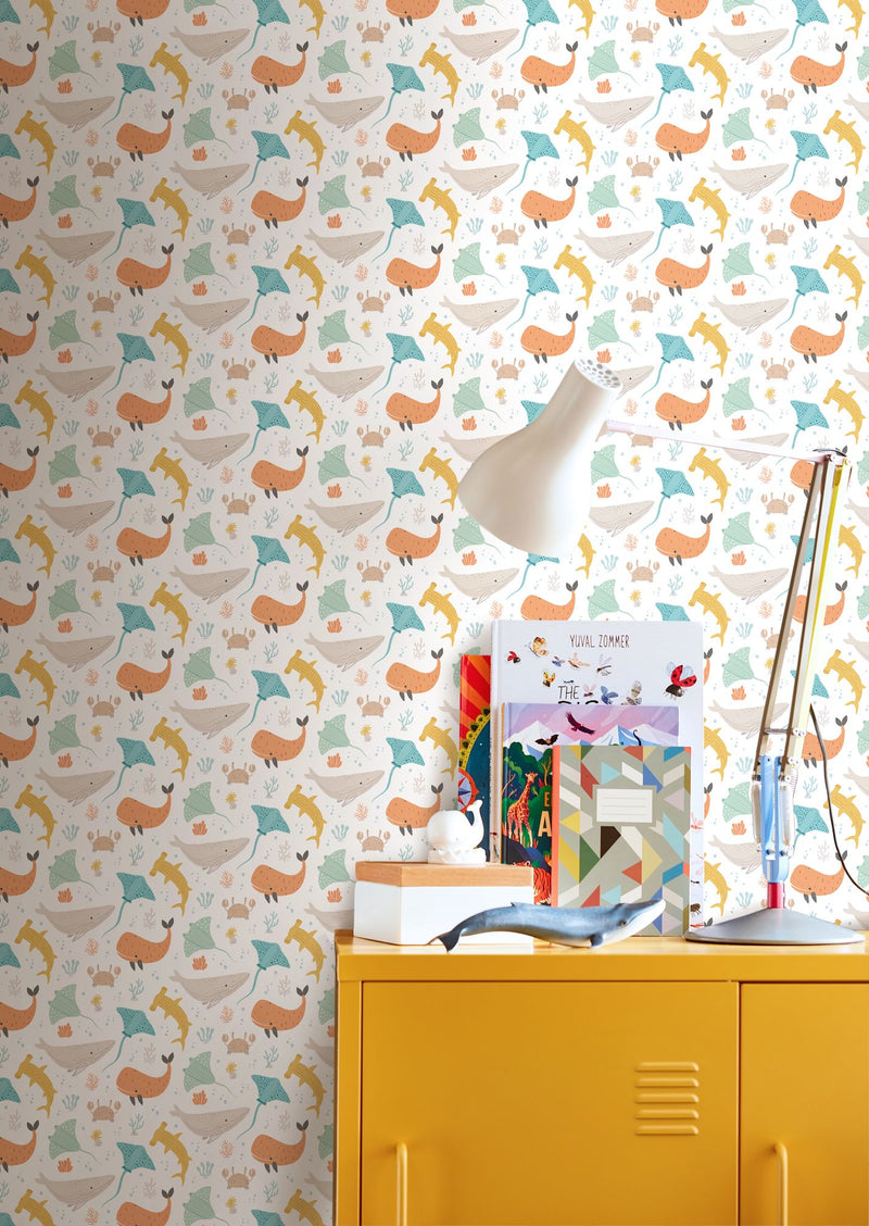 HWA1301W Ocean Adventure Seafoam Spice Wallpaper by Hoopla Walls