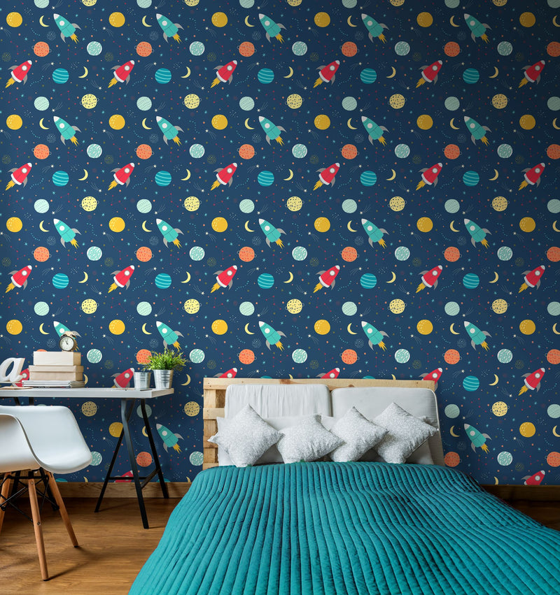HWA1305W Lift Off! Ink & Scarlet Wallpaper by Hoopla Walls
