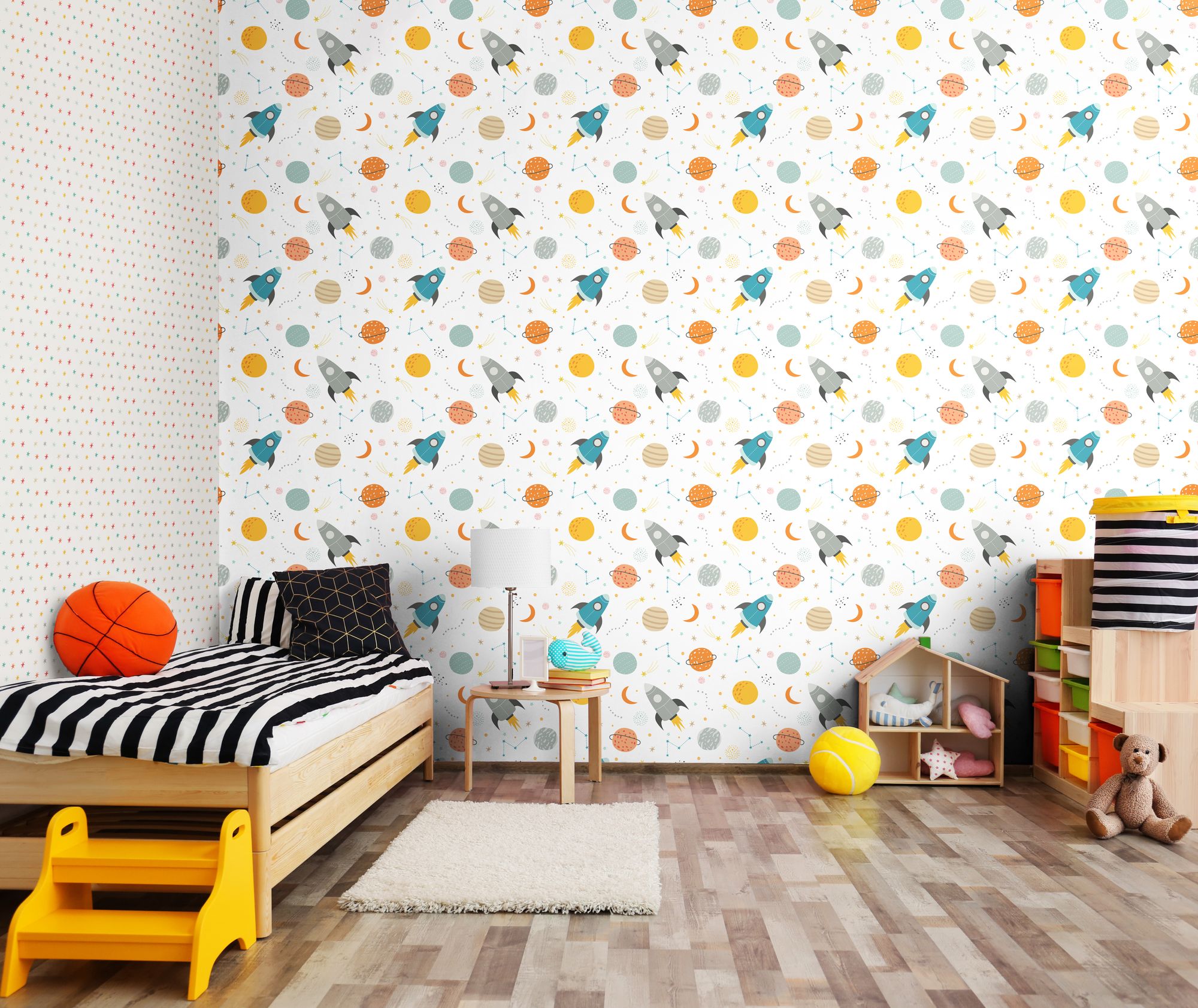 HWA1306W Lift Off! Ginger & Denim Wallpaper by Hoopla Walls