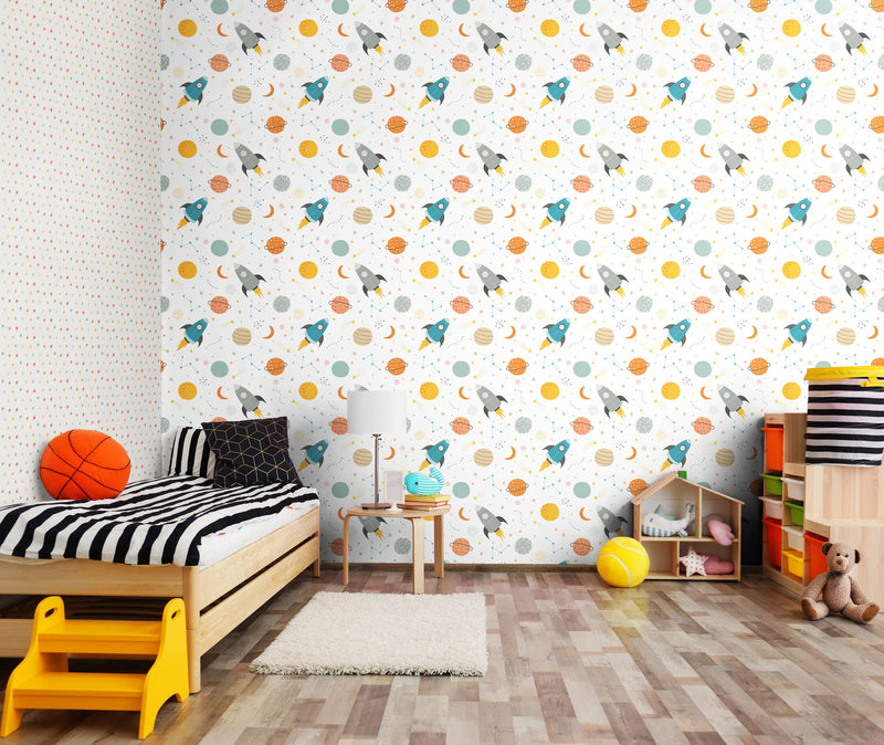 HWA1306W Lift Off! Ginger & Denim Wallpaper by Hoopla Walls