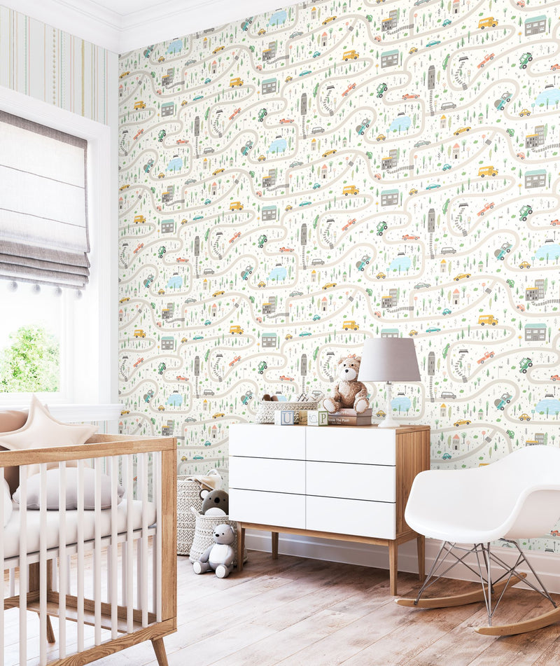 HWA1307W Road Trip Popcorn Wallpaper by Hoopla Walls