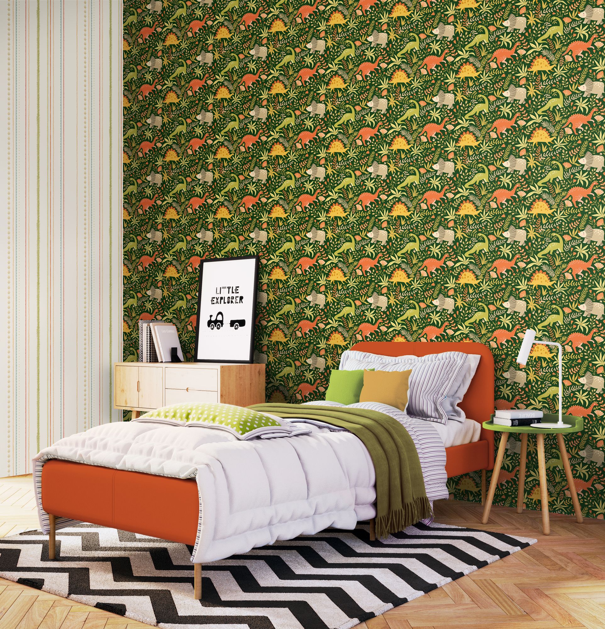 HWA1309W Jurassic Party Olive Jungle Wallpaper by Hoopla Walls