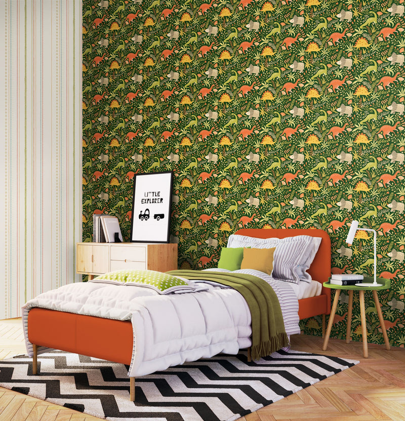HWA1309W Jurassic Party Olive Jungle Wallpaper by Hoopla Walls