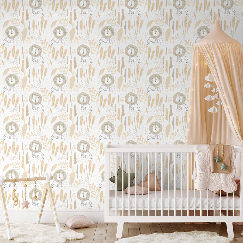 HWA1312W Happy Lion Honey Mallow Wallpaper by Hoopla Walls