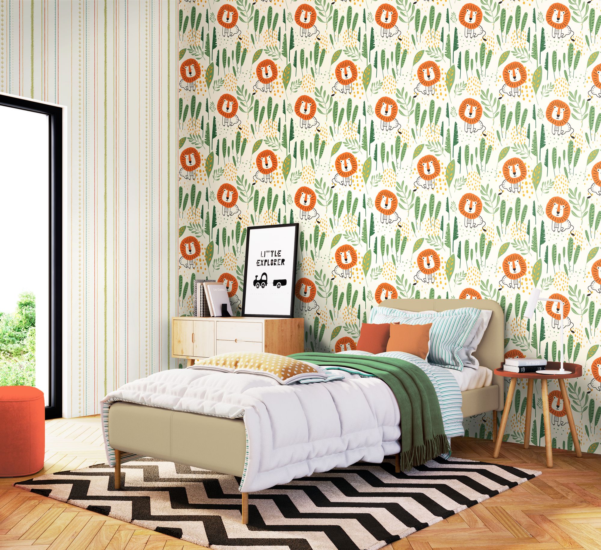 HWA1313W Happy Lion Ginger Wallpaper by Hoopla Walls