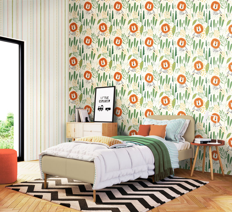 HWA1313W Happy Lion Ginger Wallpaper by Hoopla Walls