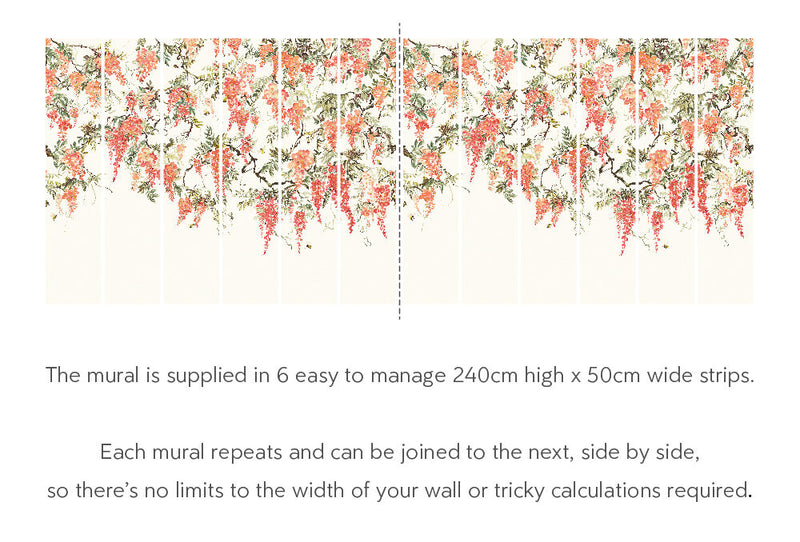 ICN50112M Trailing Wisteria Peach Mural by Ohpopsi