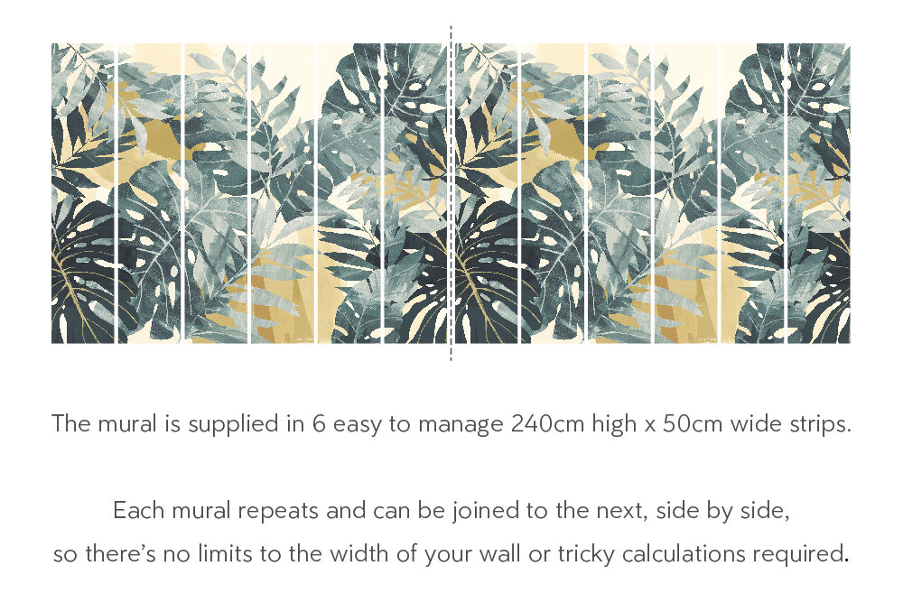 ICN50121M Textured Palm Petrol & Straw Mural by Ohpopsi