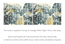 ICN50121M Textured Palm Petrol & Straw Mural by Ohpopsi