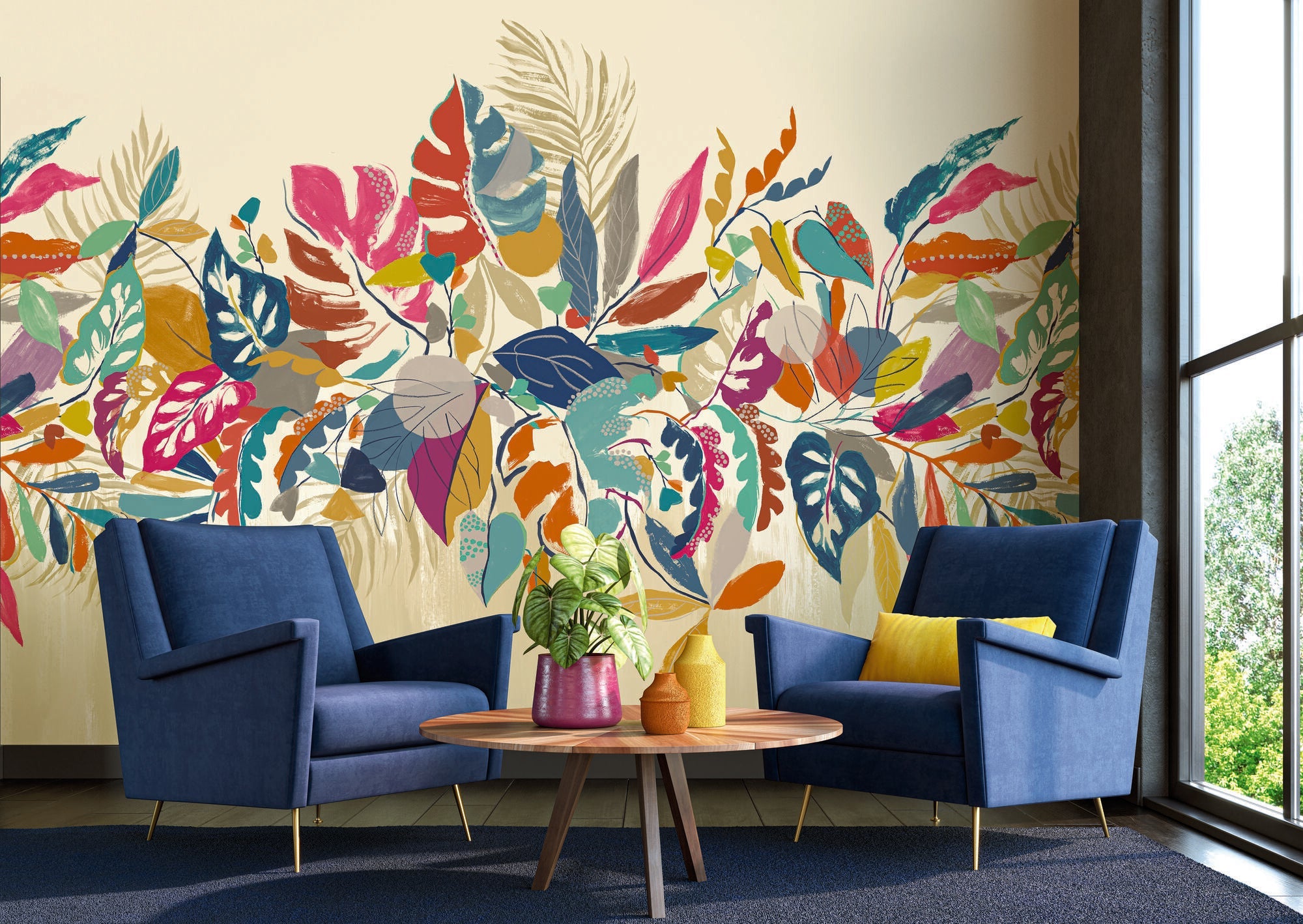 ICN50122M Abstract Tropic Noir Pop Mural by Ohpopsi