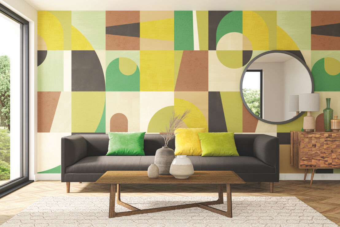 ICN50137M Blocky Earth & Mustard Mural by Ohpopsi
