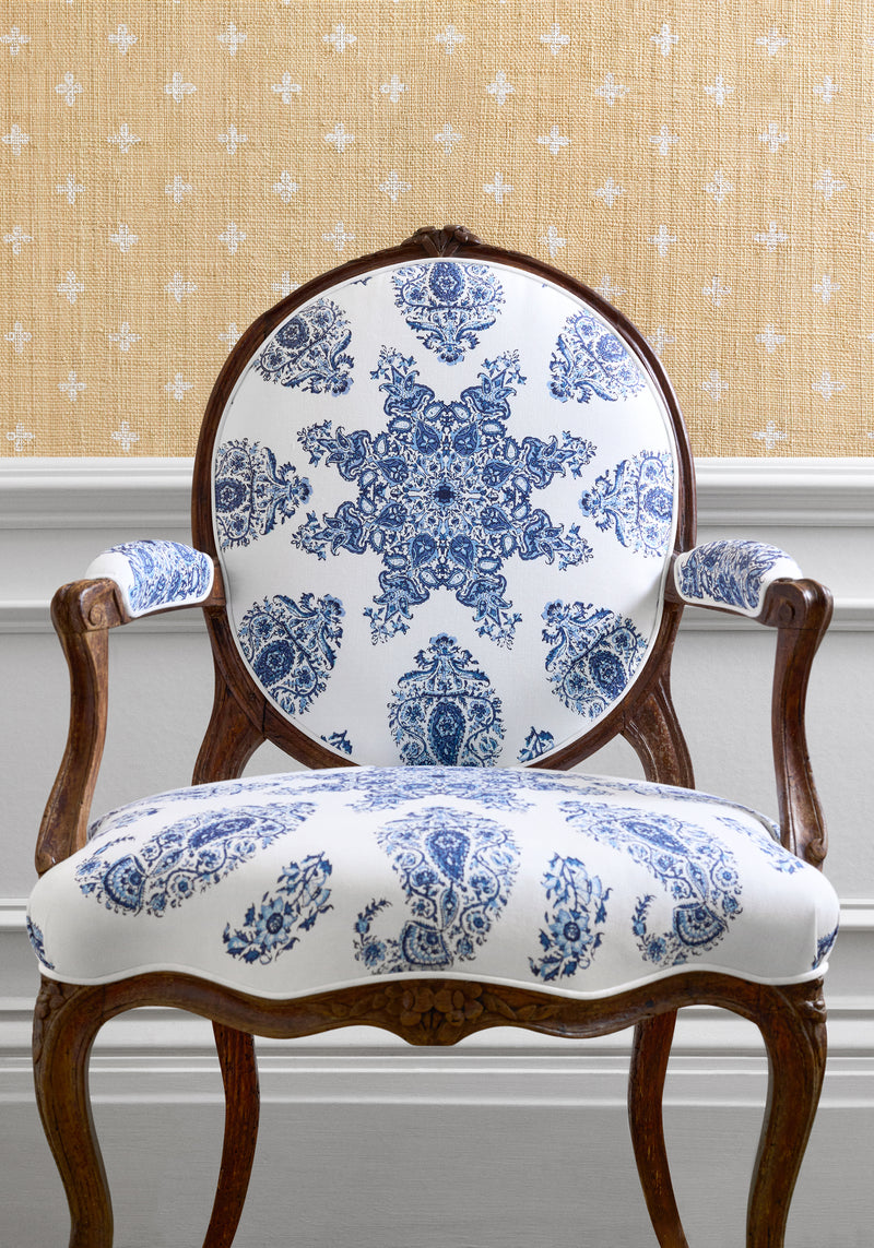 East India Indienne Raspberry and Blue on Natural Wallpaper by Thibaut | T36430