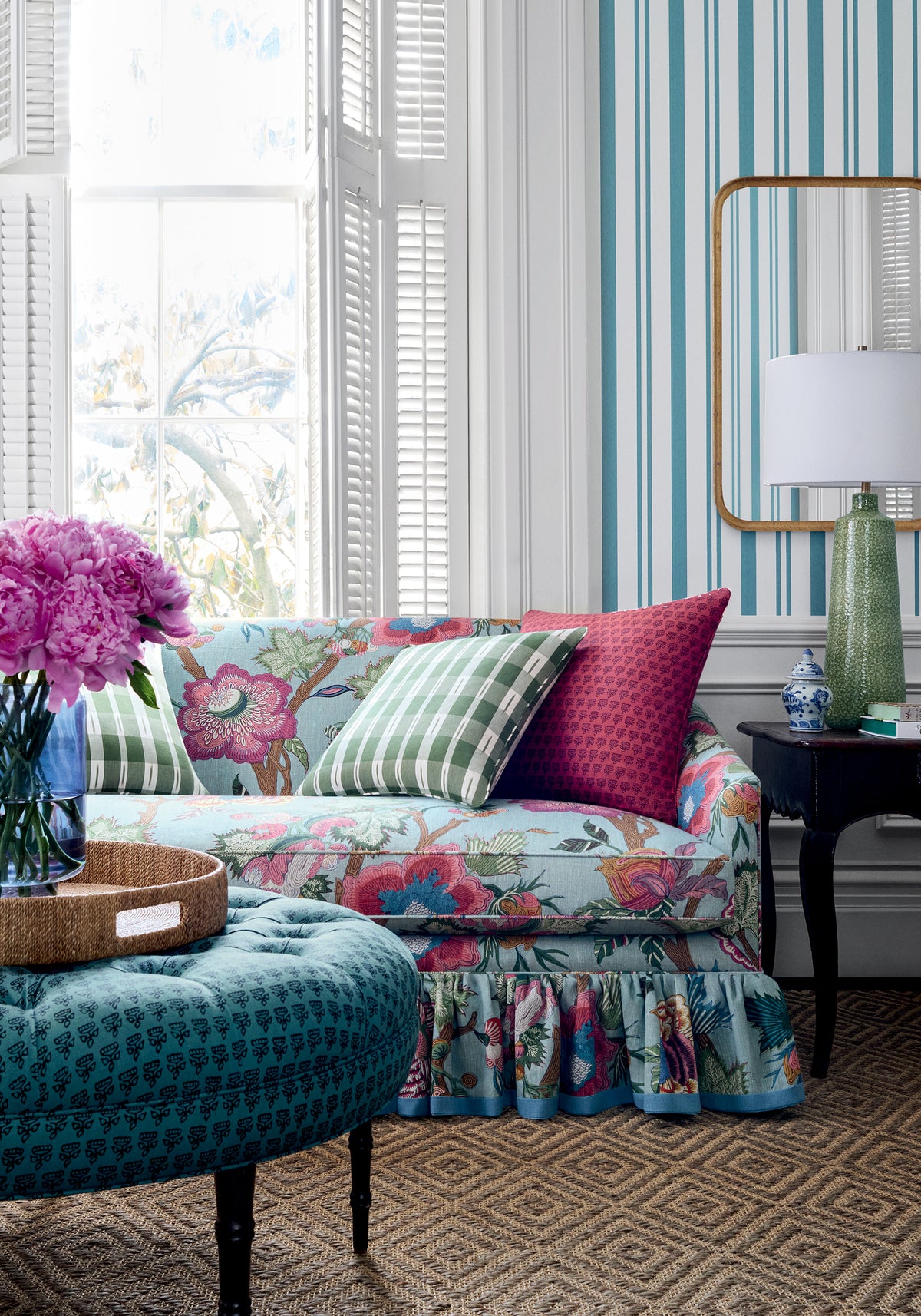 Maggie Stripe Indienne Green Wallpaper by Thibaut | T36458