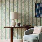 J188W-01 Wilder Innis Taupe and Aqua Wallpaper By Jane Churchill