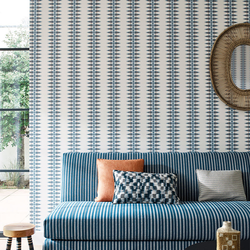 J189W-02 Priya Stripe Innis Blue Wallpaper By Jane Churchill