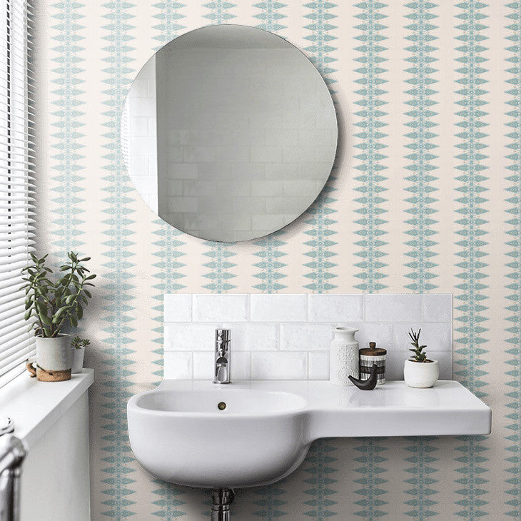 J189W-03 Priya Stripe Innis Aqua Wallpaper By Jane Churchill