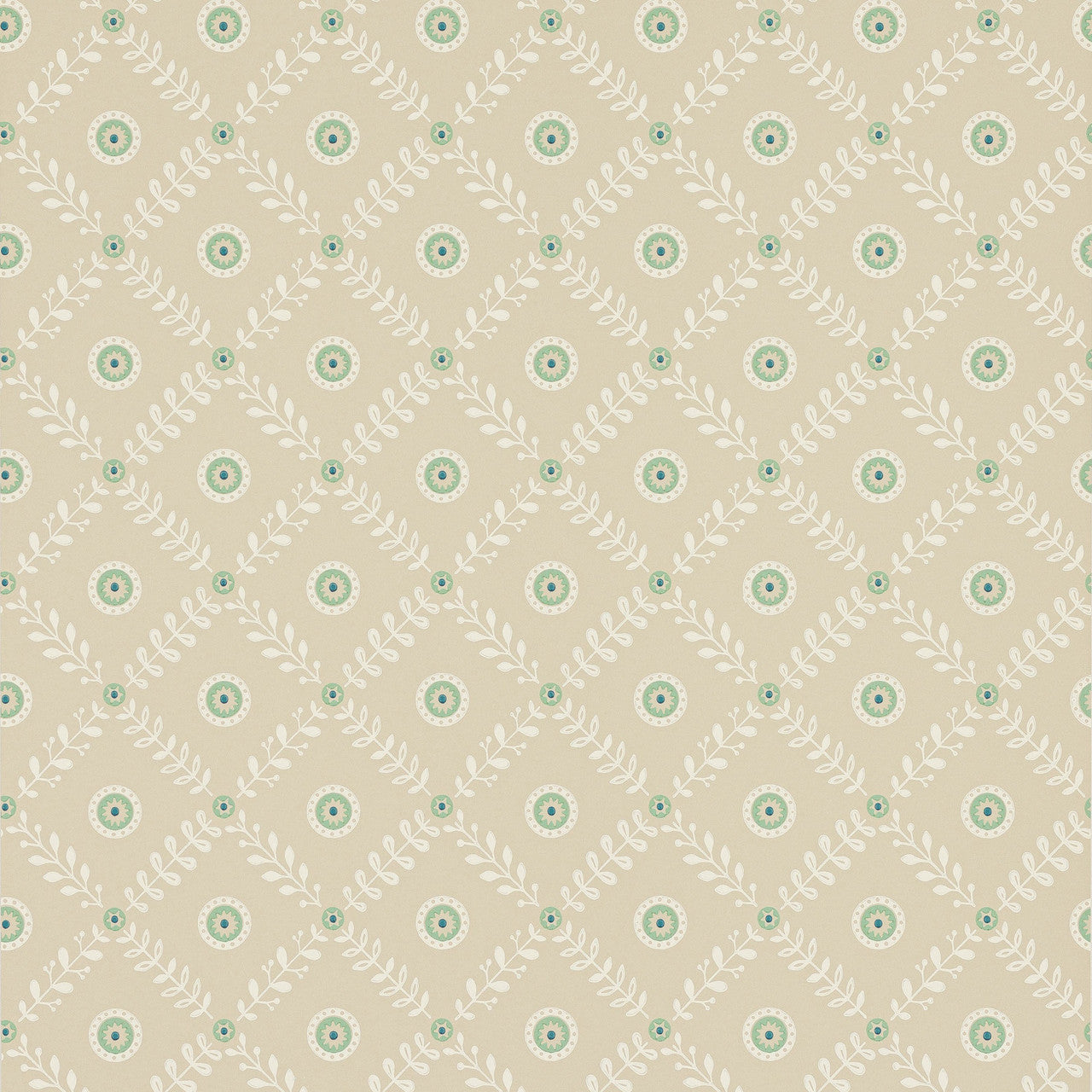 J191W-03 Payton Innis Beige and Aqua Wallpaper By Jane Churchill