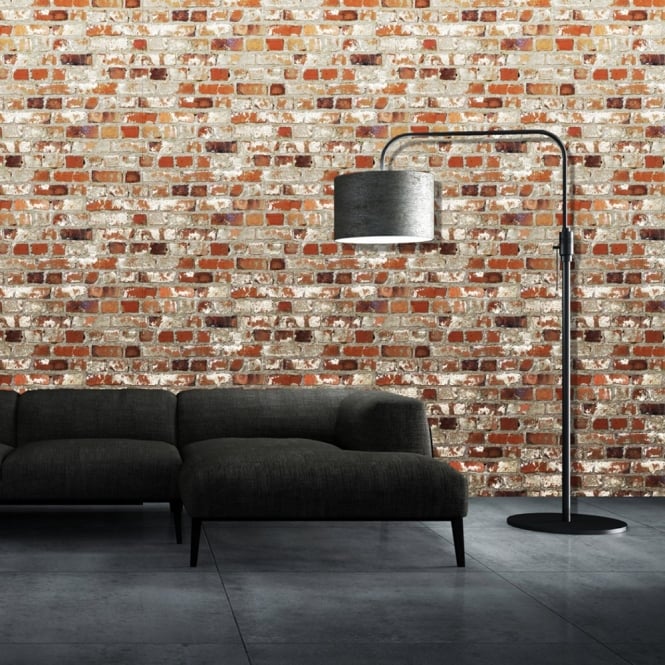J71408 Red White Brick Effect Wallpaper by Muriva