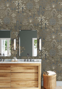 JMW-102311 Cynthia Mushroom and Blue Wallpaper by Josephine Munsey