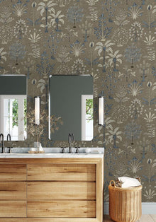 JMW-102311 Cynthia Mushroom and Blue Wallpaper by Josephine Munsey
