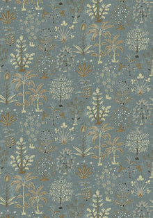 JMW-102321 Cynthia Mid Blue / Olive Wallpaper by Josephine Munsey