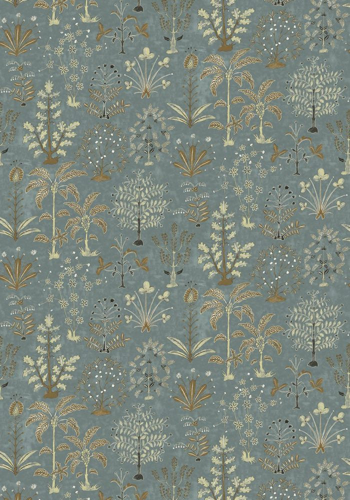 JMW-102321 Cynthia Mid Blue / Olive Wallpaper by Josephine Munsey