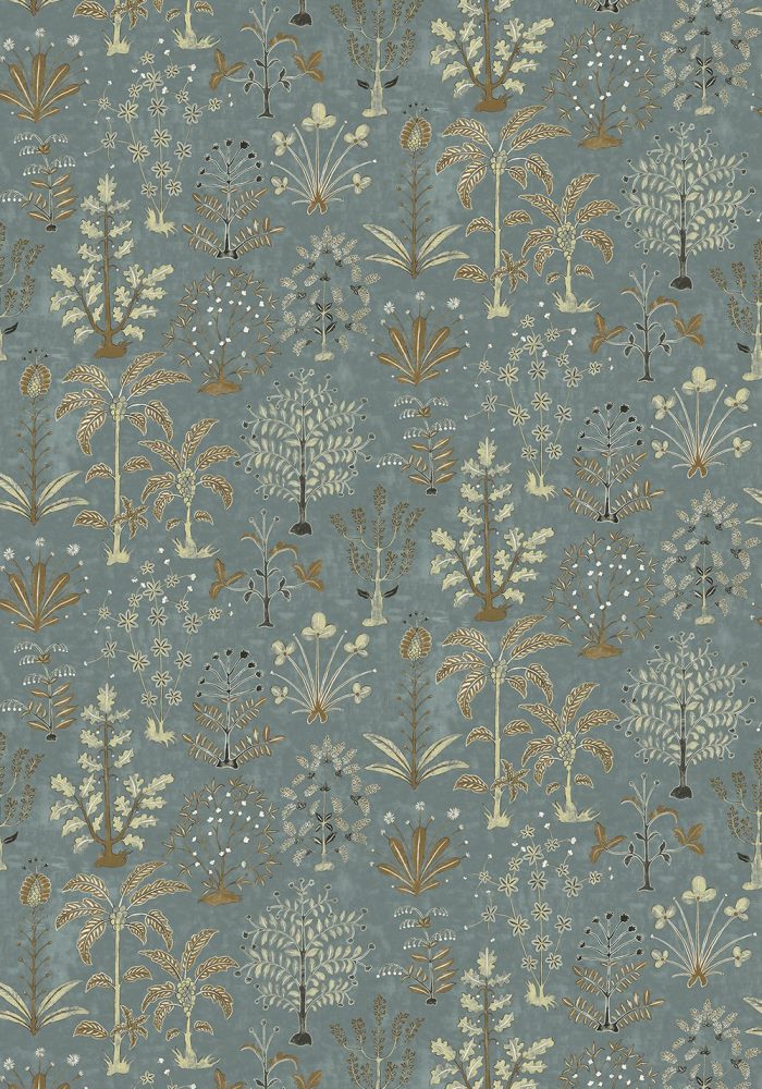 JMW-102321 Cynthia Mid Blue / Olive Wallpaper by Josephine Munsey