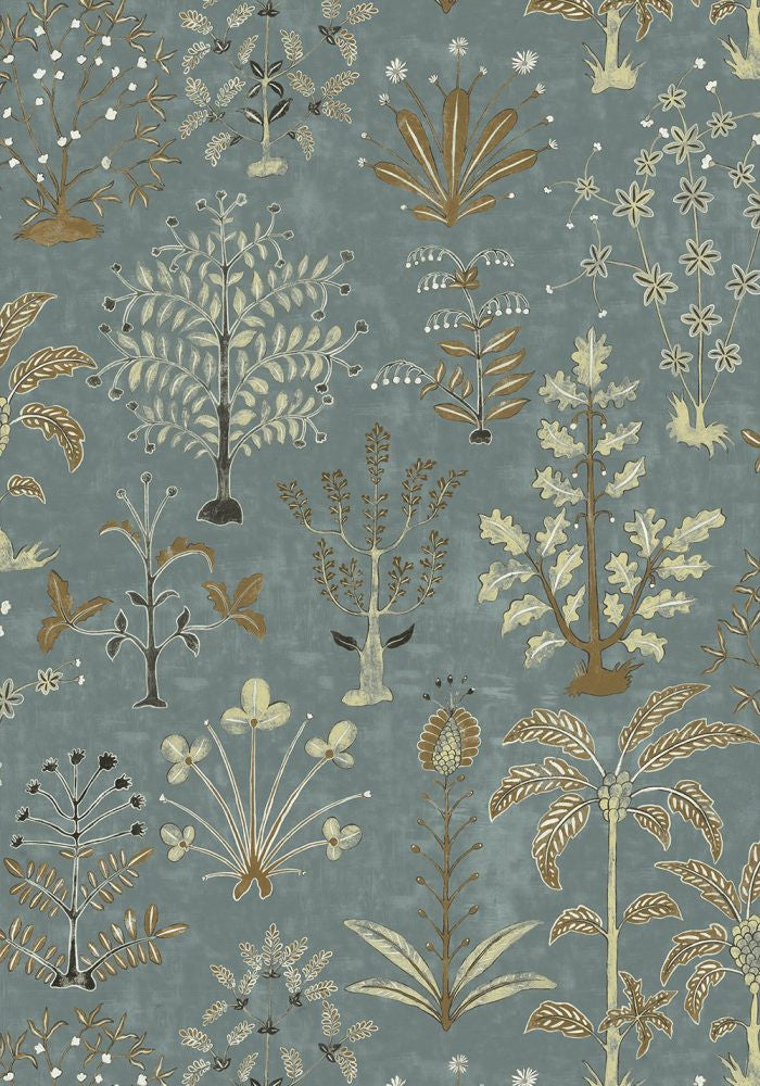 JMW-102321 Cynthia Mid Blue / Olive Wallpaper by Josephine Munsey
