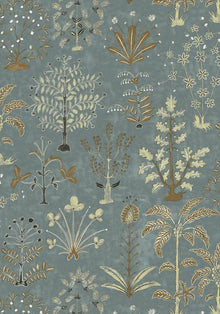 JMW-102321 Cynthia Mid Blue / Olive Wallpaper by Josephine Munsey