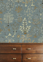 JMW-102321 Cynthia Mid Blue / Olive Wallpaper by Josephine Munsey