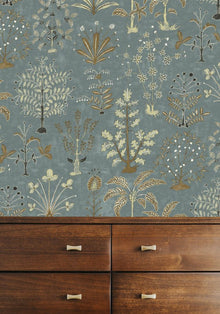 JMW-102321 Cynthia Mid Blue / Olive Wallpaper by Josephine Munsey