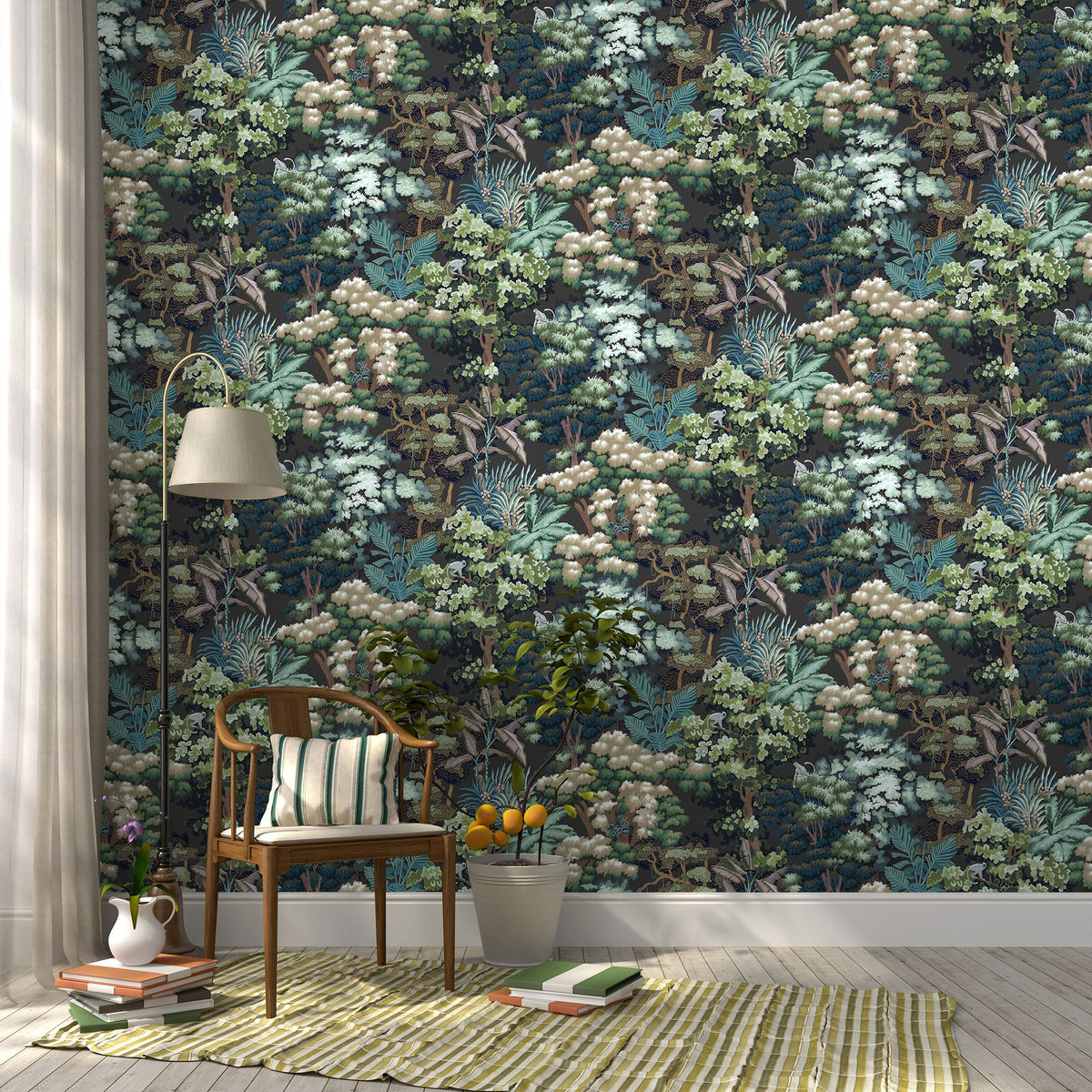 Monkey Canopia Dark Green Miria Wallpaper by Josephine Munsey
