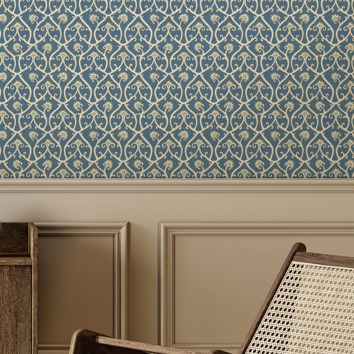 Mallow Trellis Blue Five Years Small Wallpaper by Josephine Munsey