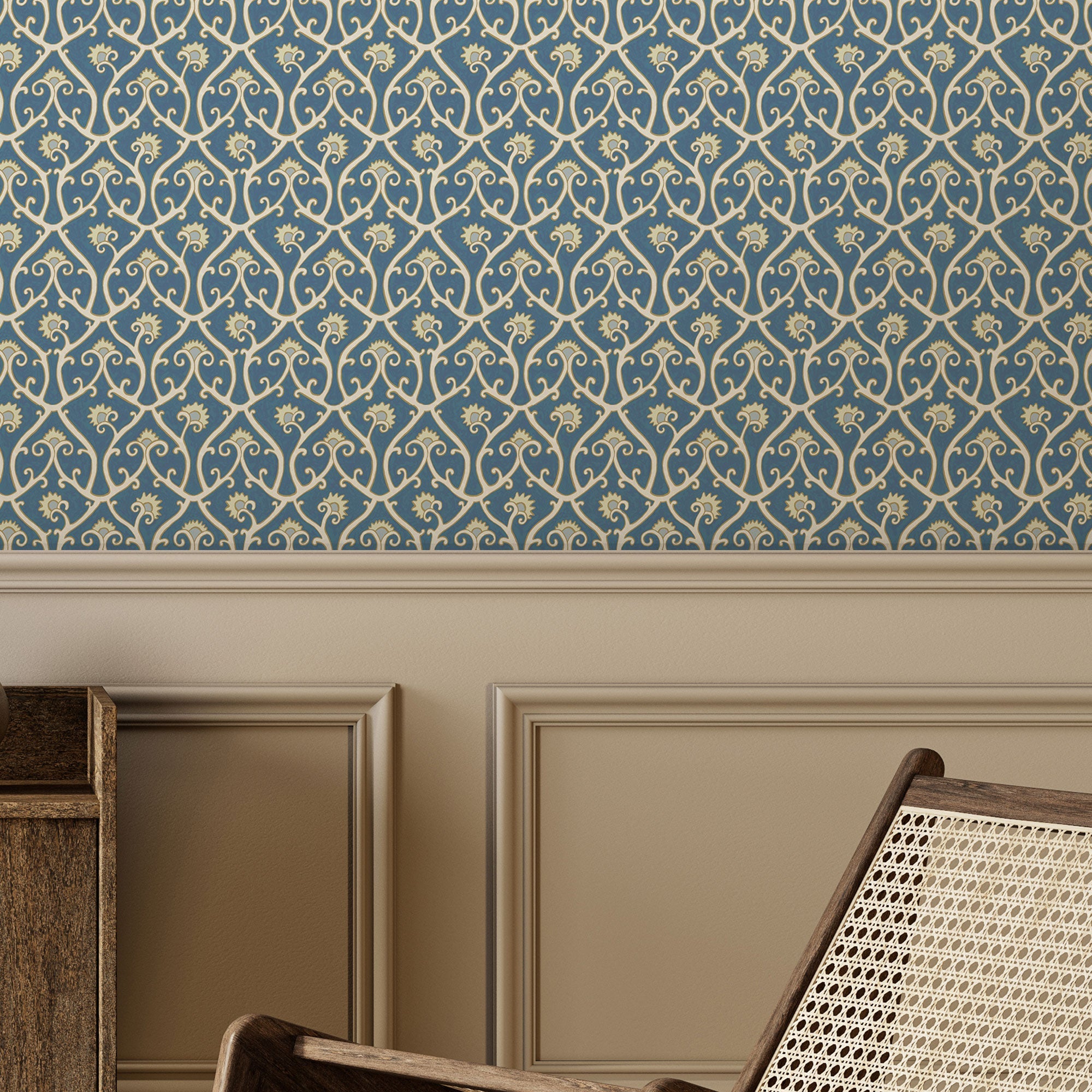 JMW-105931 Mallow Trellis Blue Wallpaper by Josephine Munsey