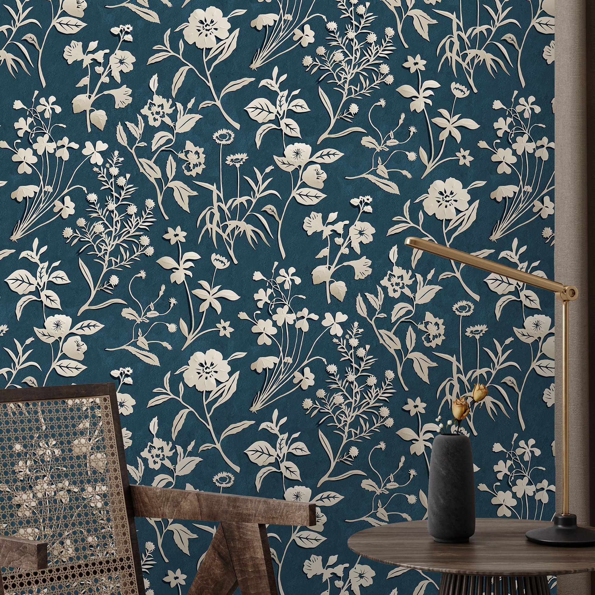 JMW-106311 Paper Flora Navy Wallpaper by Josephine Munsey