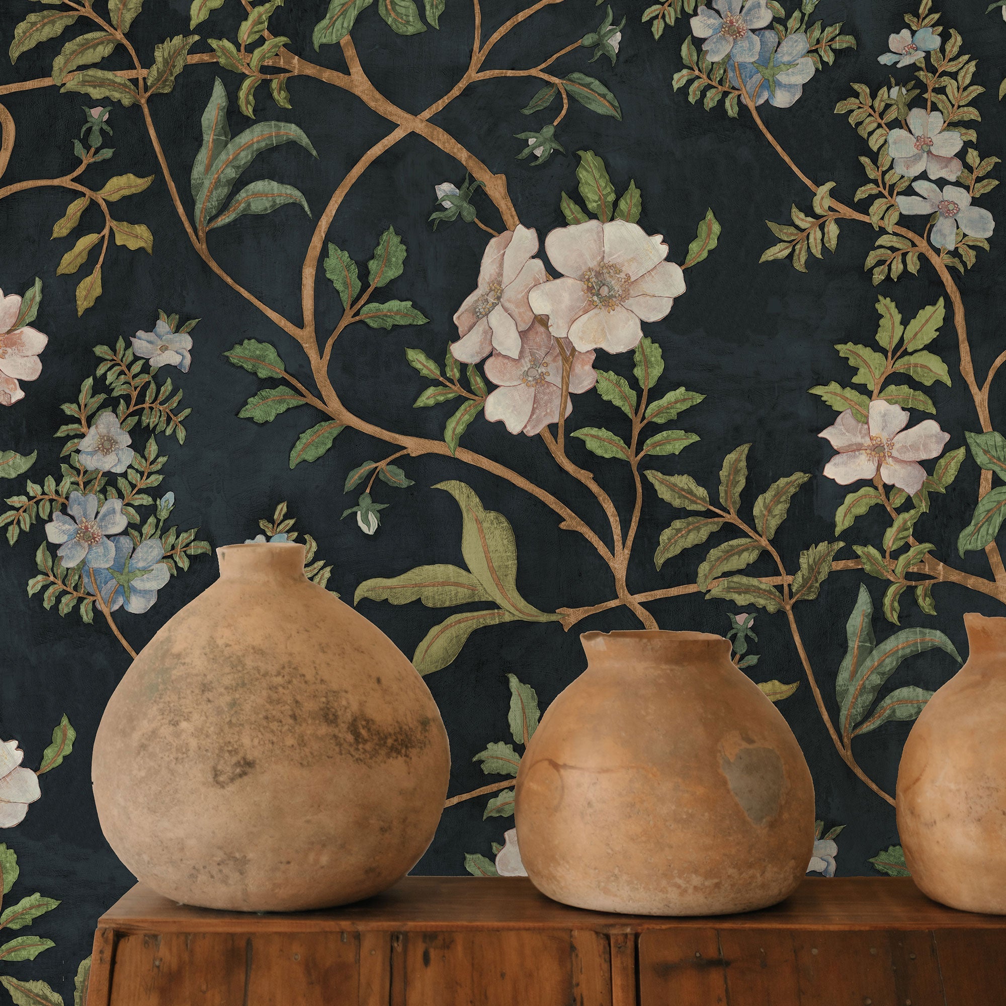 JMW-106401 Flory Navy Wallpaper by Josephine Munsey
