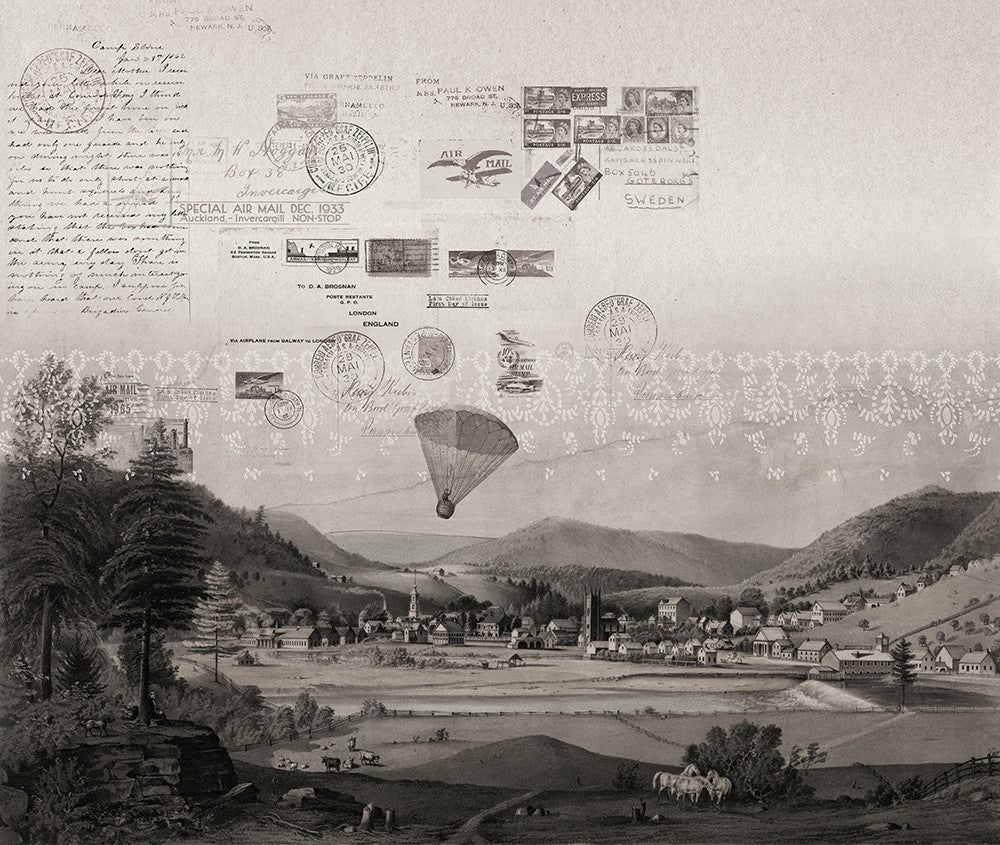 JO1002-3 Stamps B&w Journeys I Mural by Tres Tintas