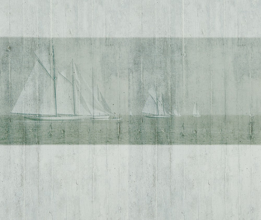 JO1003-3 Sailboat Verd Journeys I Mural by Tres Tintas