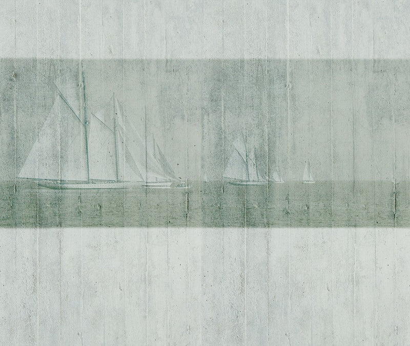 JO1003-3 Sailboat Verd Journeys I Mural by Tres Tintas