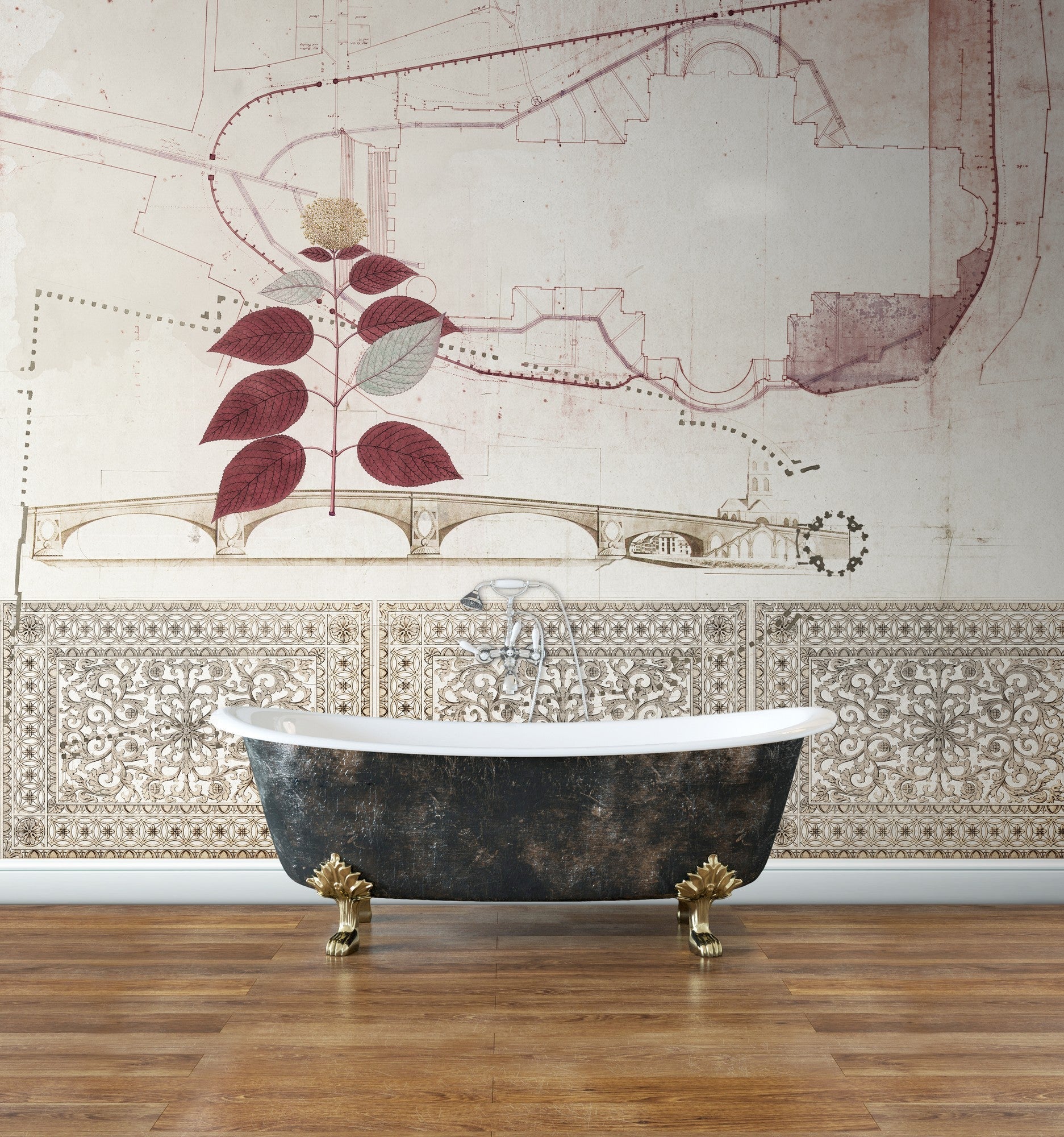 JO1008-2 Bridge Rojo Journeys I Mural by Tres Tintas